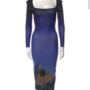 amy shehab blue printed midi dress